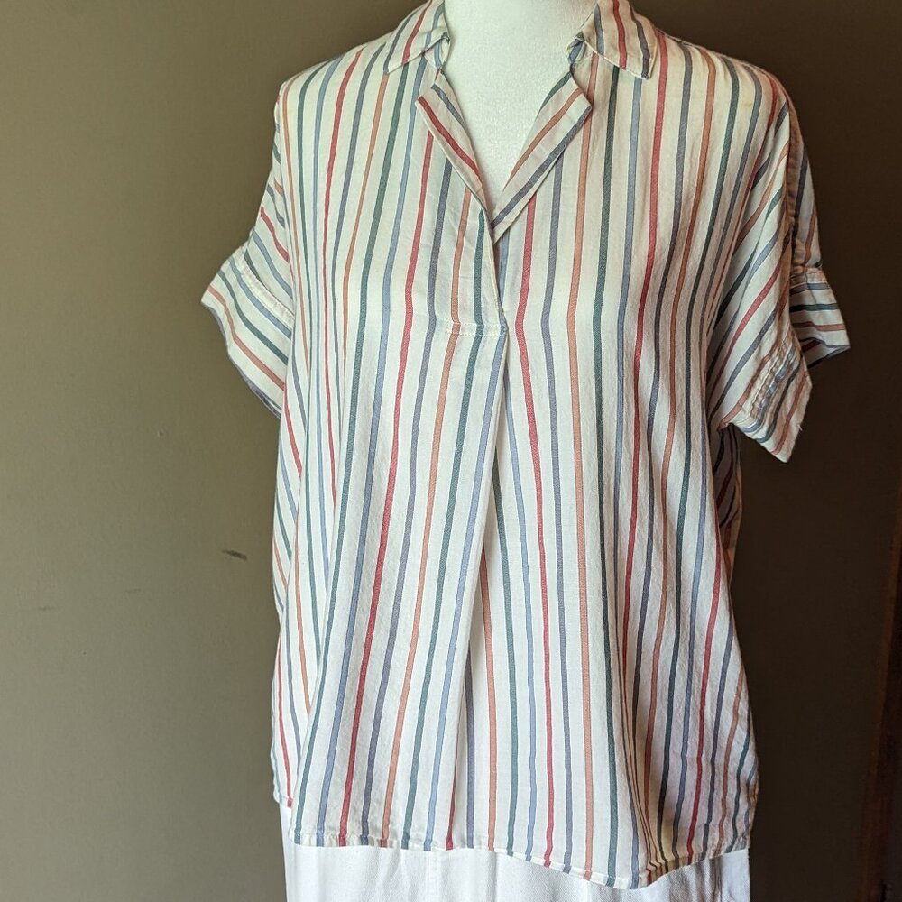 Madewell Park Popover Shirt in Rainbow Stripe, Size XS